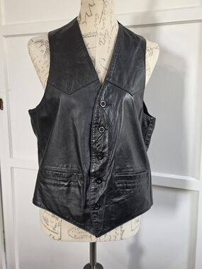 Black Leather Button-Up Vest